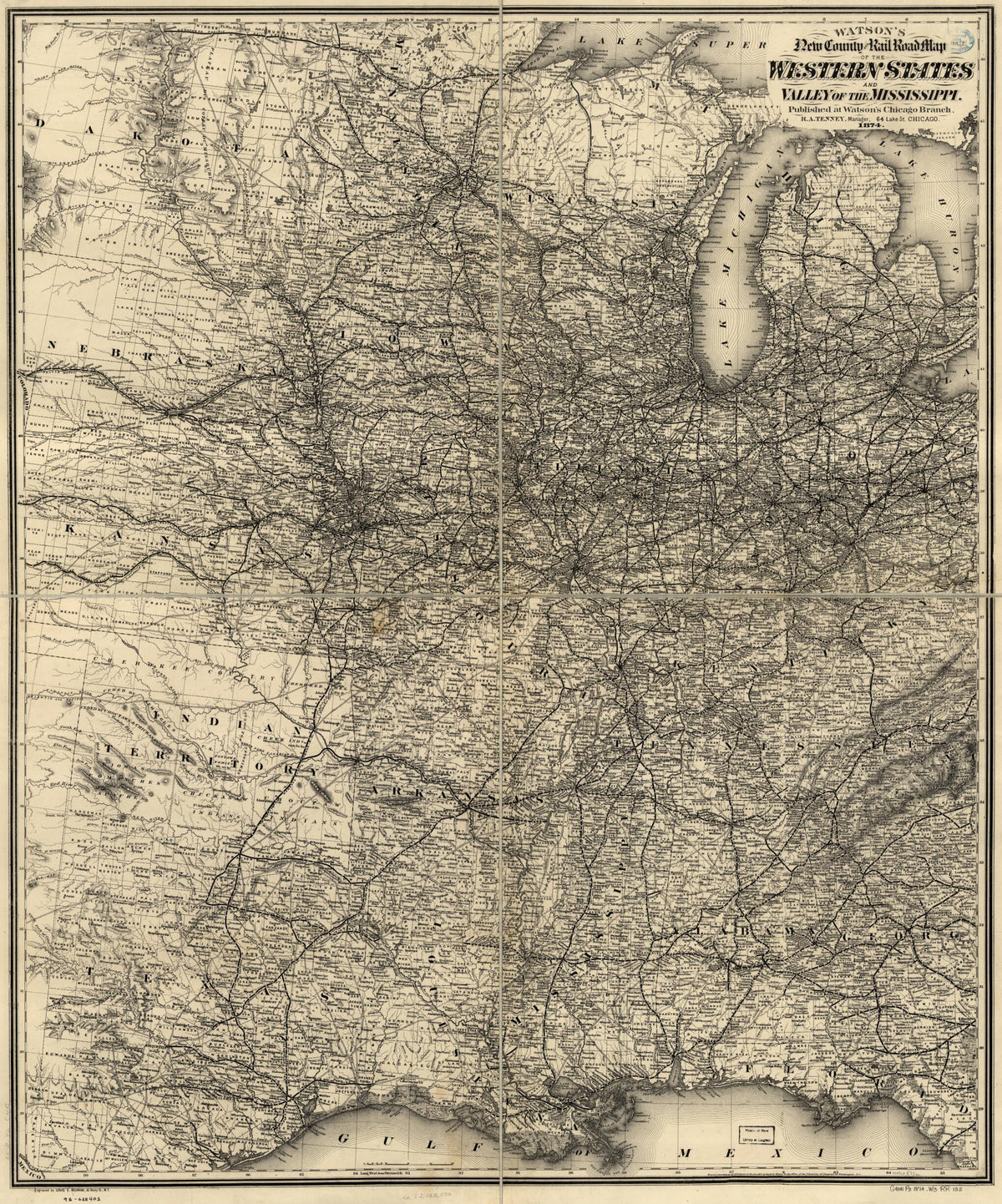 New County and Rail Road Map of the Western States and Valley of the Mississippi in 1874 by Relic Map Company