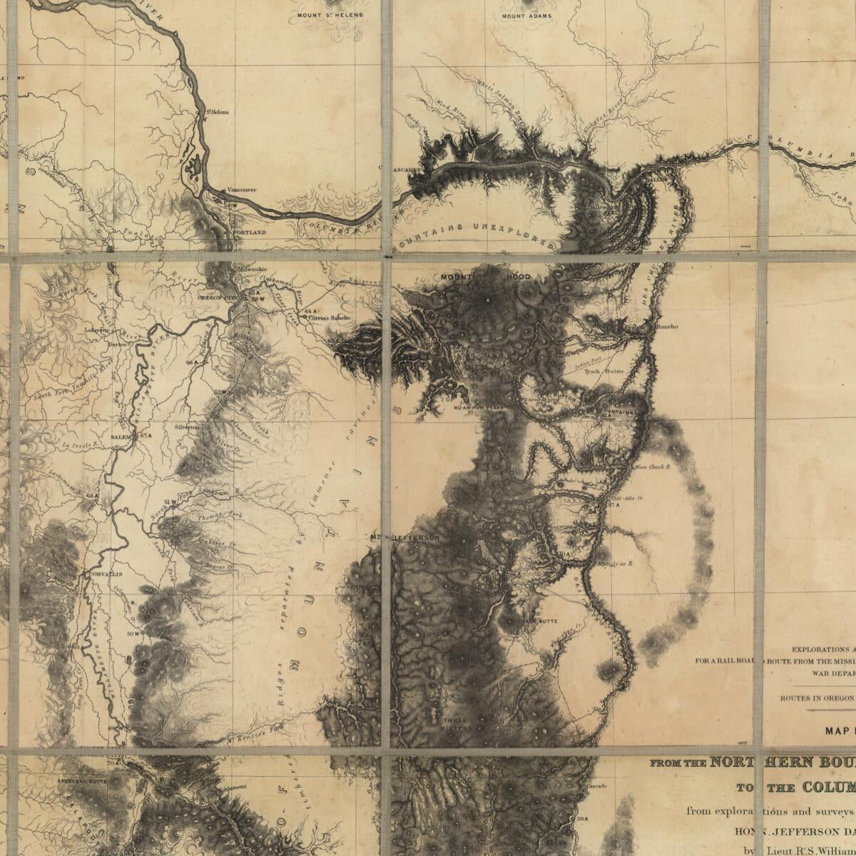 This old map of From the Northern Boundary of California to the Columbia River : from Explorations and Surveys from 1859 was created by Henry L. Abbot, Jefferson Davis, Selmar Siebert,  United States. War Department, R. S. (Robert Stockton) Williamson, J