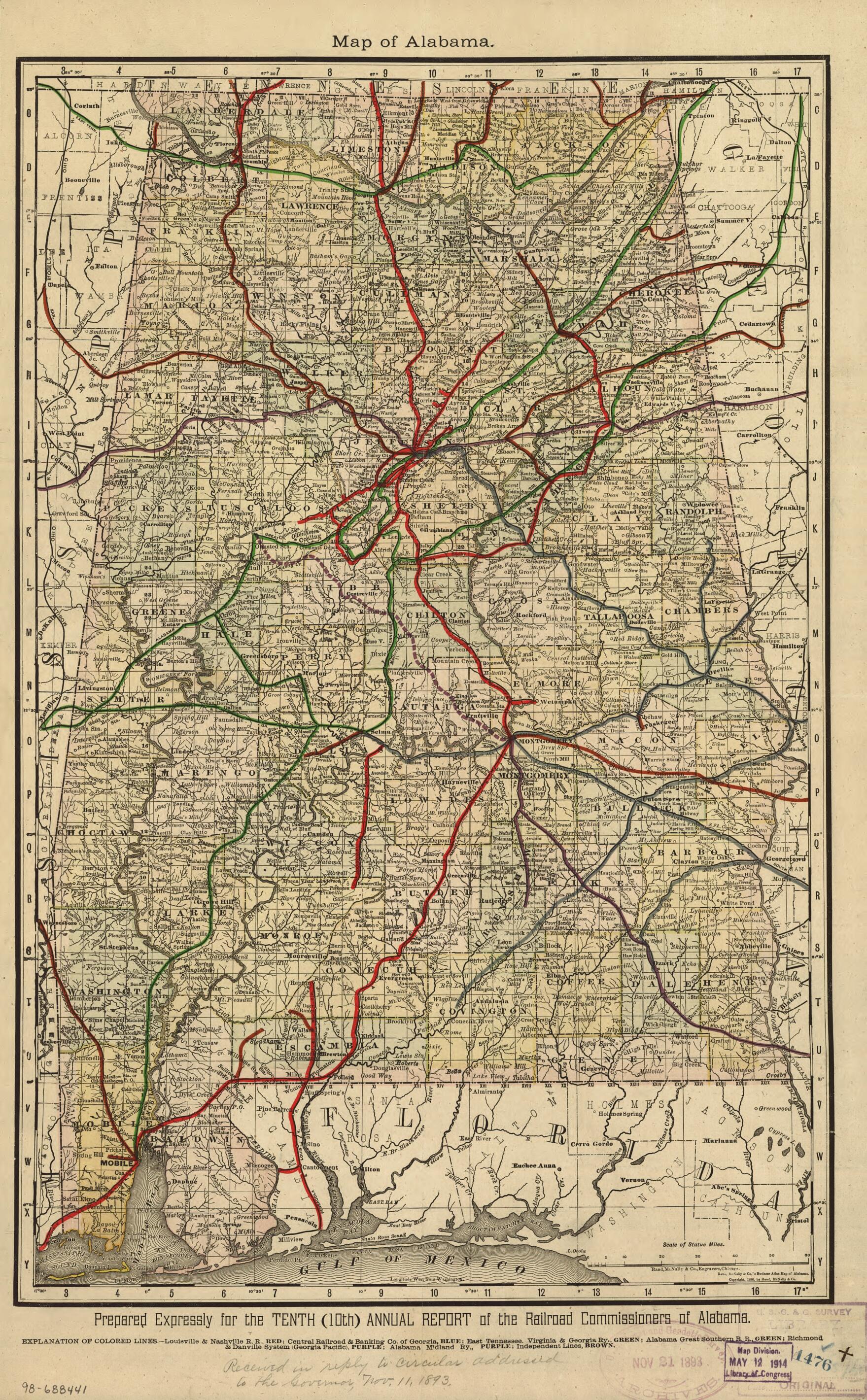 This old map of Map of Alabama from 1888 was created by Alabama. Railroad Commissioners in 1888