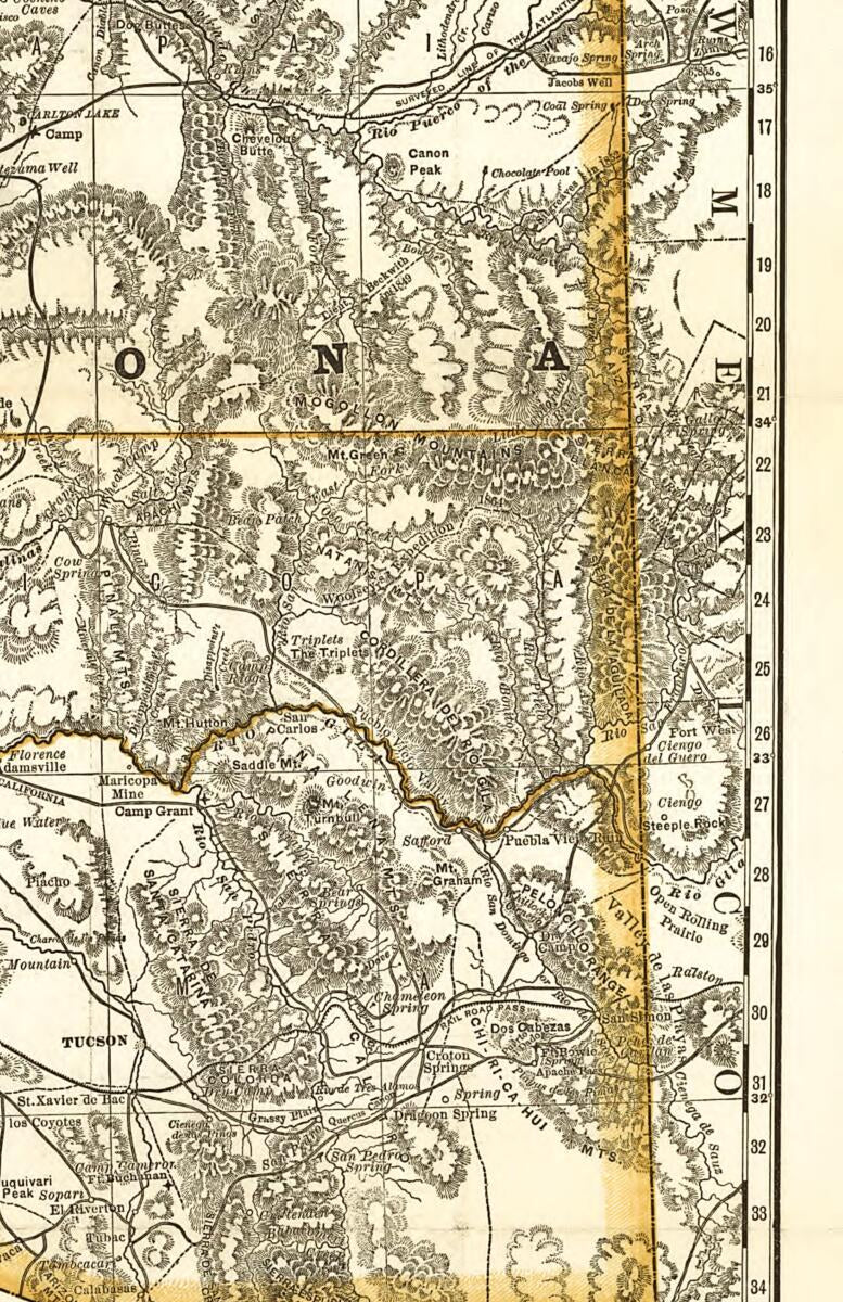This old map of Indexed Map of Arizona Showing the Stage Lines, Counties, Lakes & Rivers from 1876 was created by  Rand McNally and Company in 1876