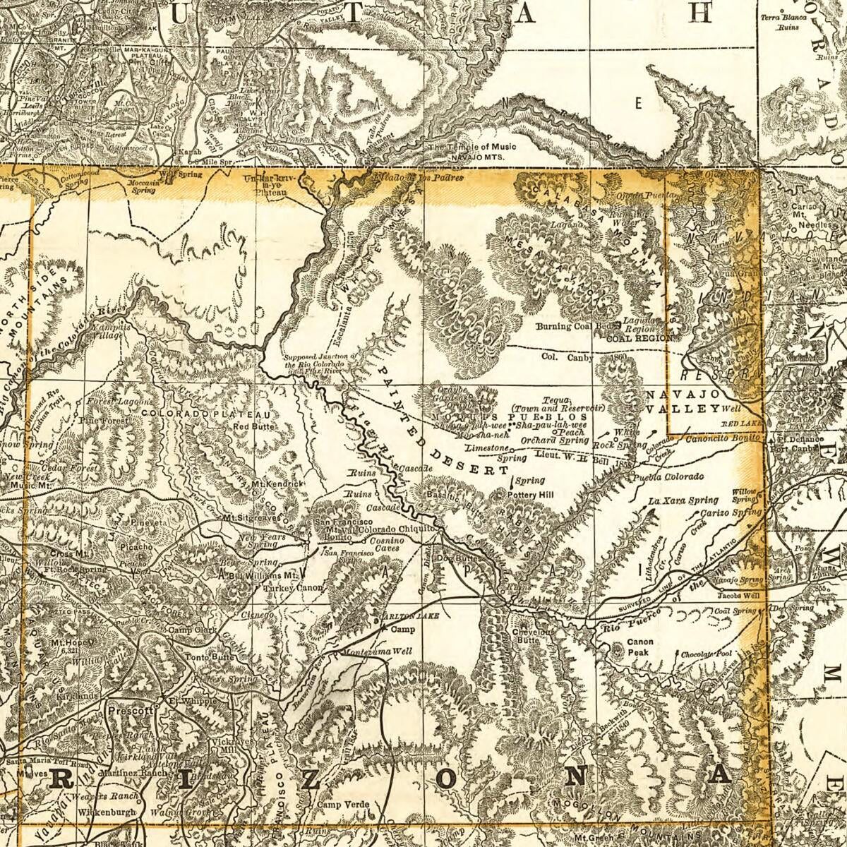This old map of Indexed Map of Arizona Showing the Stage Lines, Counties, Lakes & Rivers from 1876 was created by  Rand McNally and Company in 1876