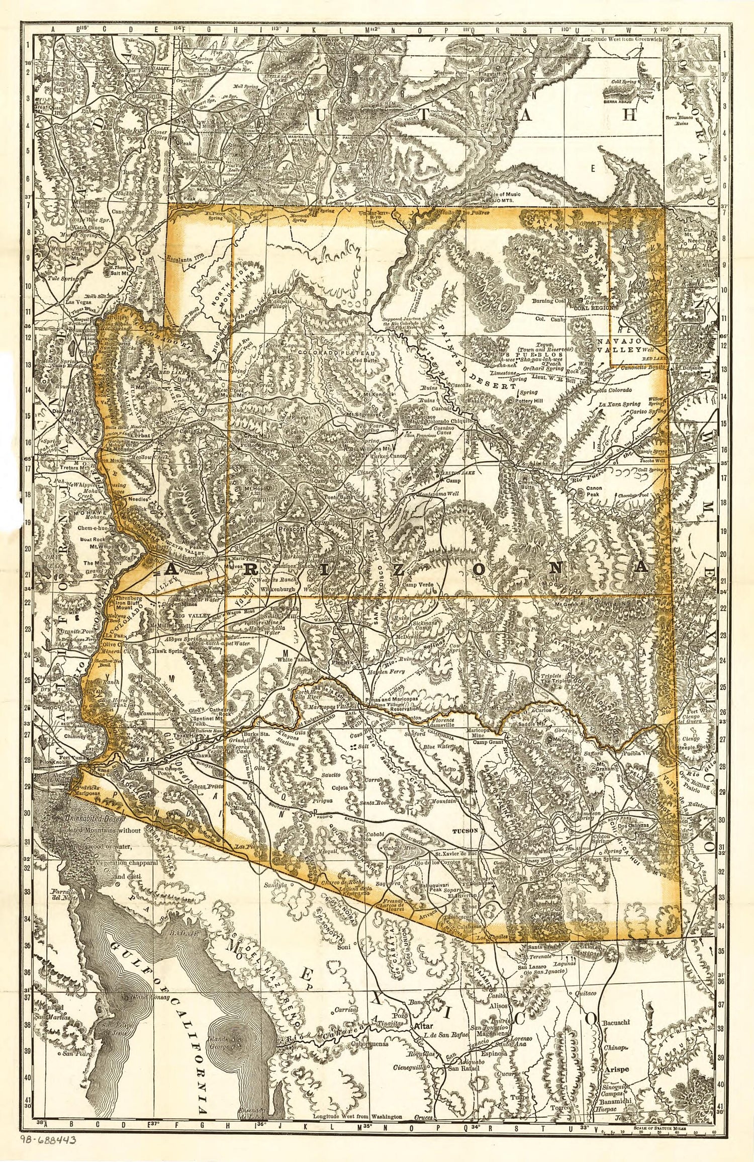 This old map of Indexed Map of Arizona Showing the Stage Lines, Counties, Lakes & Rivers from 1876 was created by  Rand McNally and Company in 1876