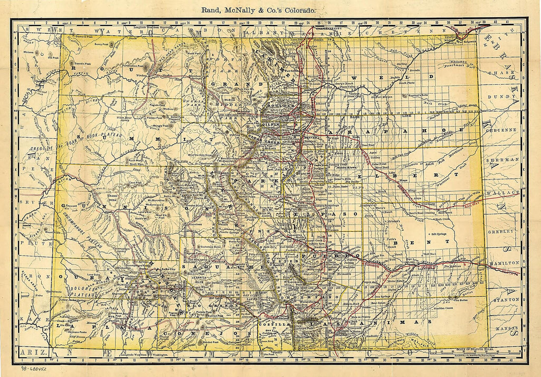 This old map of Indexed Map of Colorado Showing the Railroads In the State, and the Express Company Doing Business Over Each, Also Counties and Rivers from 1879 was created by Rand McNally and Company in 1879