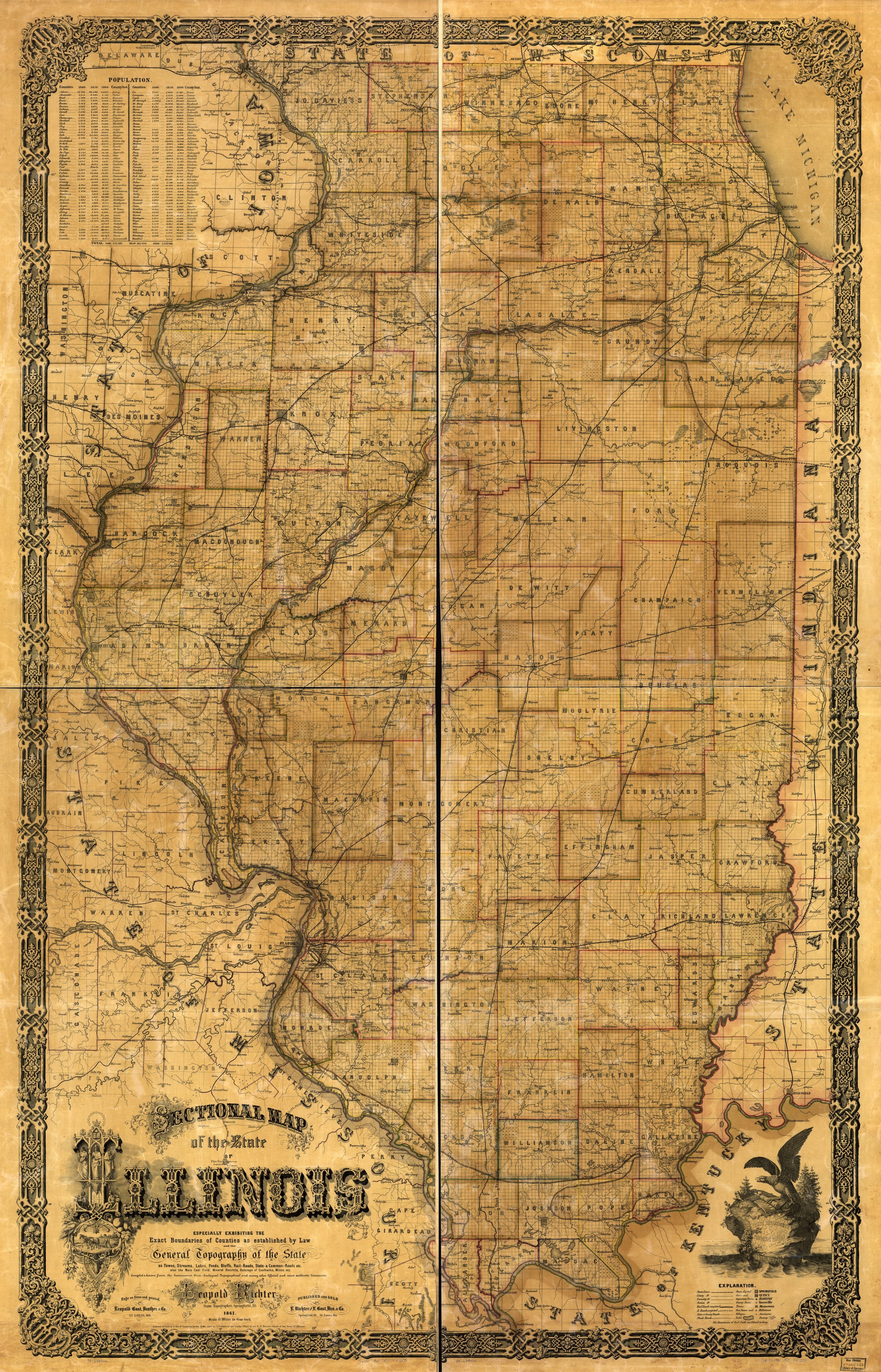 This old map of Roads, State-& Common-roads & Tc. Also the Main Coal Field, Mineral Districts, Outcrops of Coalbanks, Mines & Tc from 1861 was created by Leopold Richter in 1861