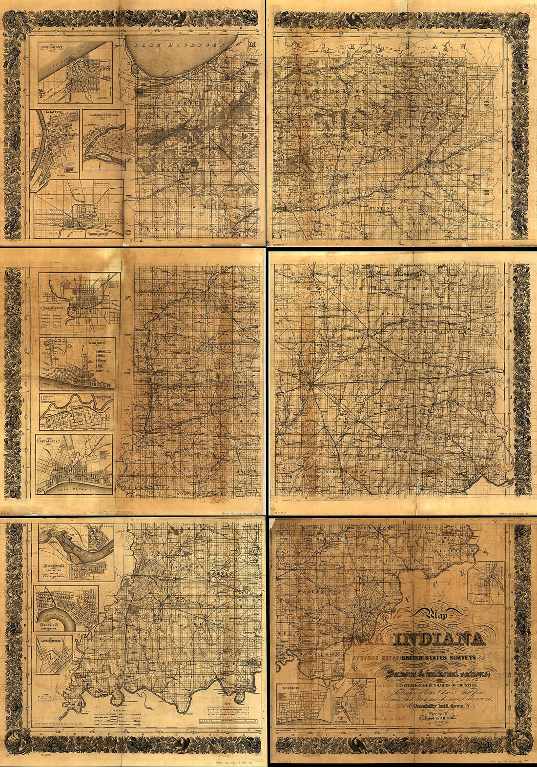 This old map of Map of the State of Indiana Compiled from the United States Surveys by S. D. King, Washington City; Exhibiting the Sections & Fractional Sections; the Situation & Boundaries of Counties; the Location of Cities Villages & Post Offices Cana