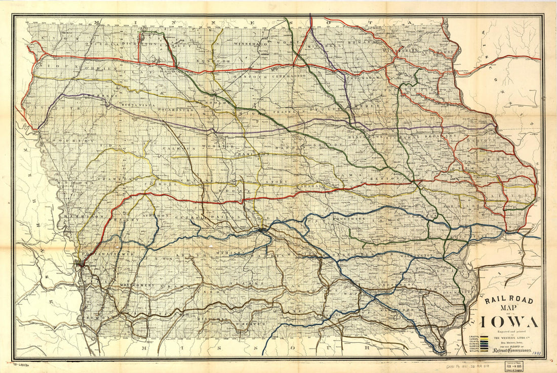 This old map of Railroad Map of Iowa from 1881 was created by Iowa. Railroad Commissioners in 1881