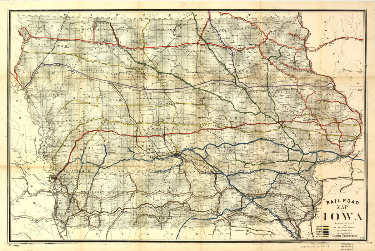 Railroad Map of Iowa 1881 by Relic Map Company