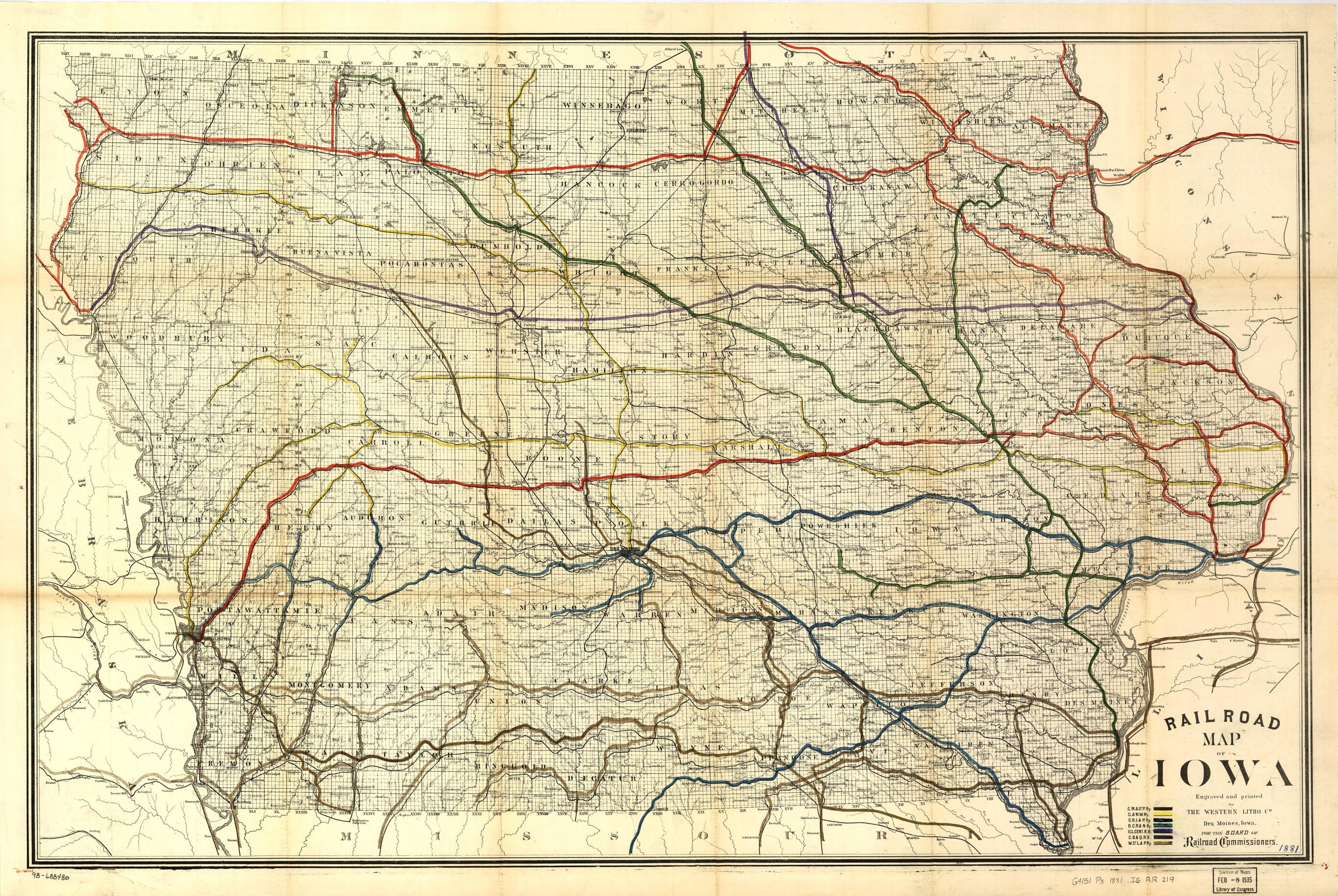 This old map of Railroad Map of Iowa from 1881 was created by Iowa. Railroad Commissioners in 1881