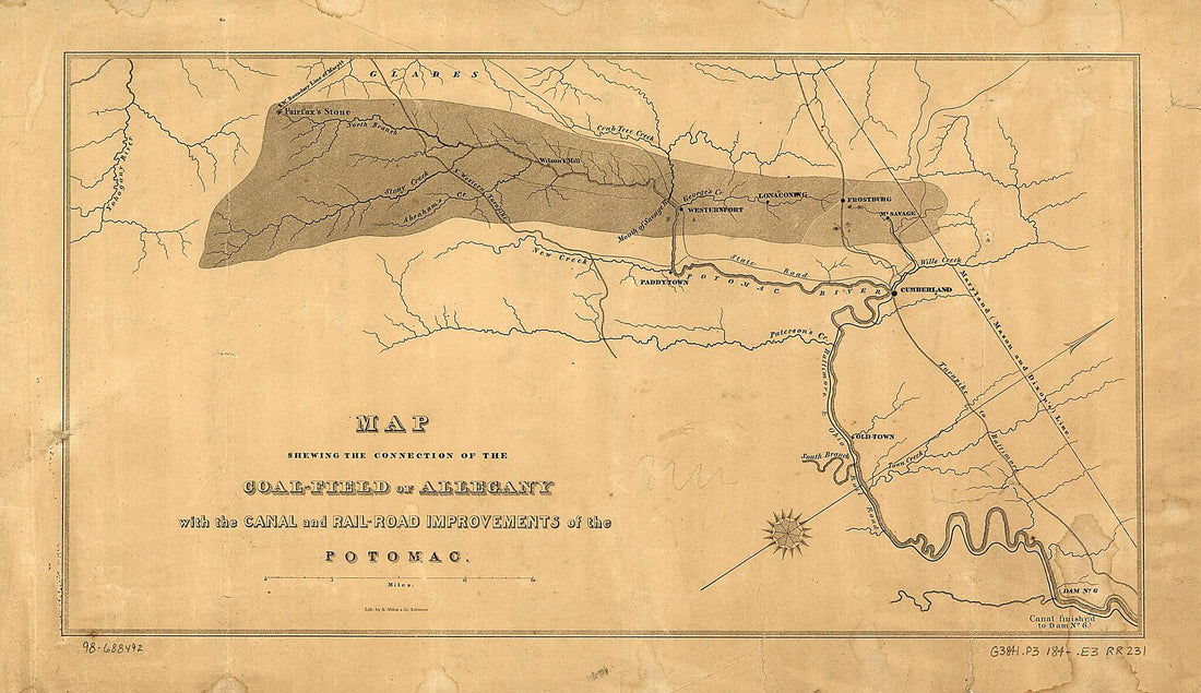 This old map of Field of Allegany With the Canal and Rail-road Improvements of the Potomac from 1840 was created by Edward Weber & Co in 1840