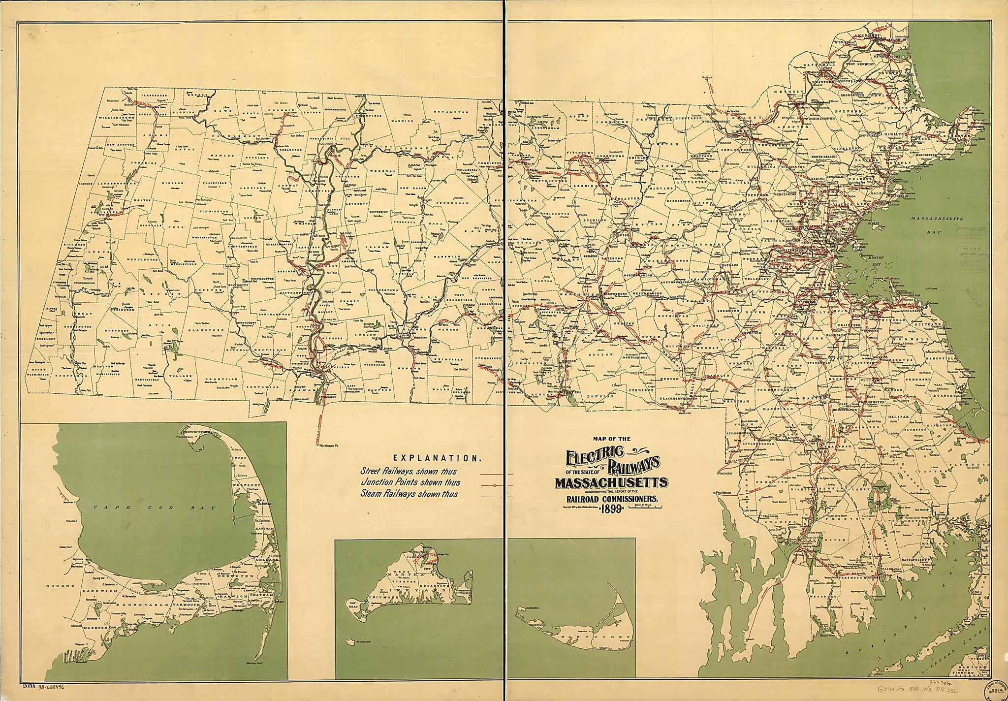 This old map of Map of the Electric Railways of the State of Massachusetts Accompanying the Report of the Railroad Commissioners, from 1899 was created by Geo. H. Walker & Co in 1899
