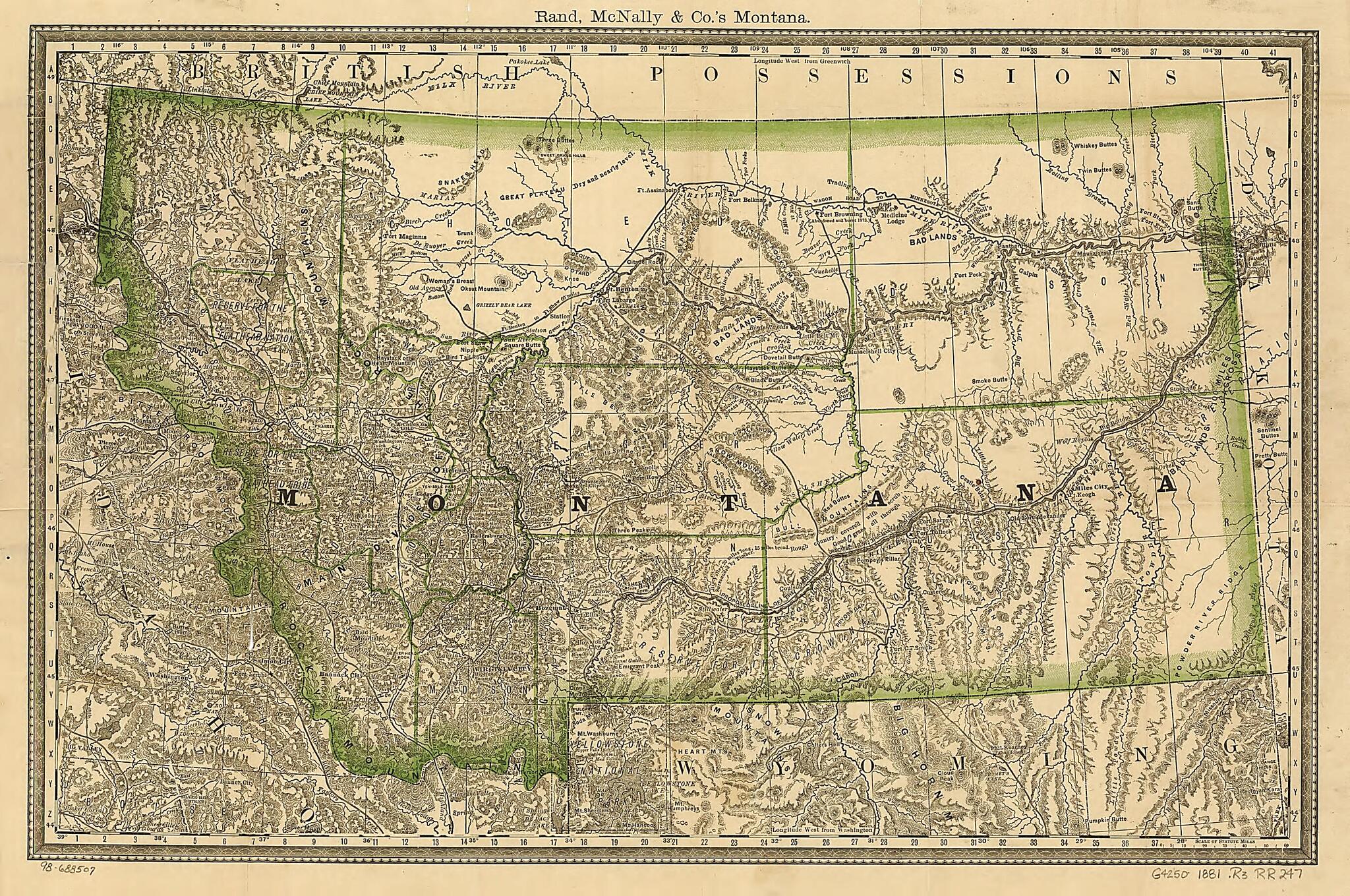This old map of Indexed County Map of Montana With a New and Original Compilation and Index, Designating All Post Office Towns and Railroad Stations from 1881 was created by Rand McNally and Company in 1881