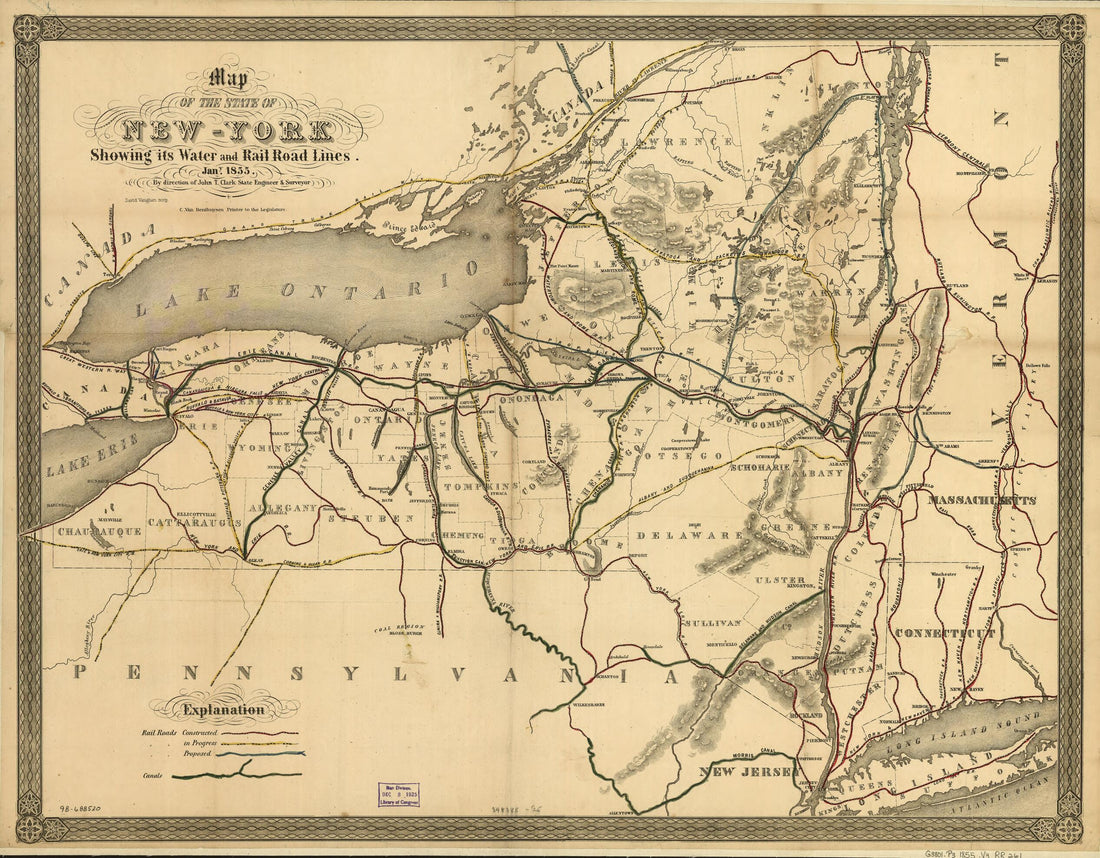 This old map of York Showing Its Water and Rail Road Lines. Jan from 1855, by Direction of John T. Clark State Engineer & Surveyor was created by David Vaughan in 1855