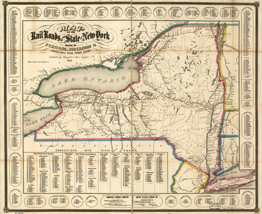 This old map of Map of the Rail Roads of the State of New York Showing the Stations, Distances & Connections With Other Roads; Thos. Pentingale, L.P. Behn from 1858 was created by Thomas Petingale in 1858