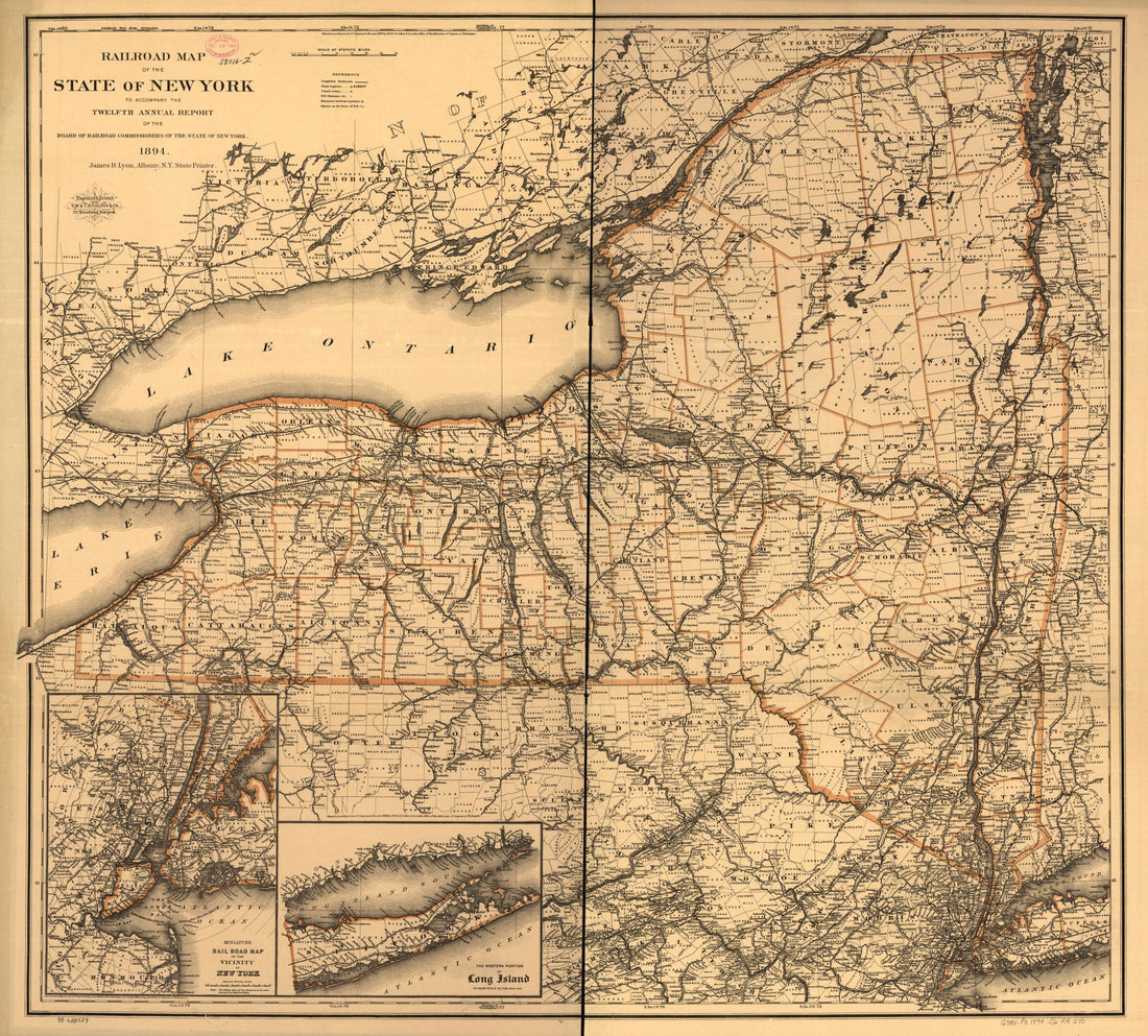 This old map of Railroad Map of the State of New York to Accompany the Twelfth Annual Report of the Board of Railroad Commissioners of the State of New York, from 1894 was created by G.W. & C.B. Colton & Co in 1894