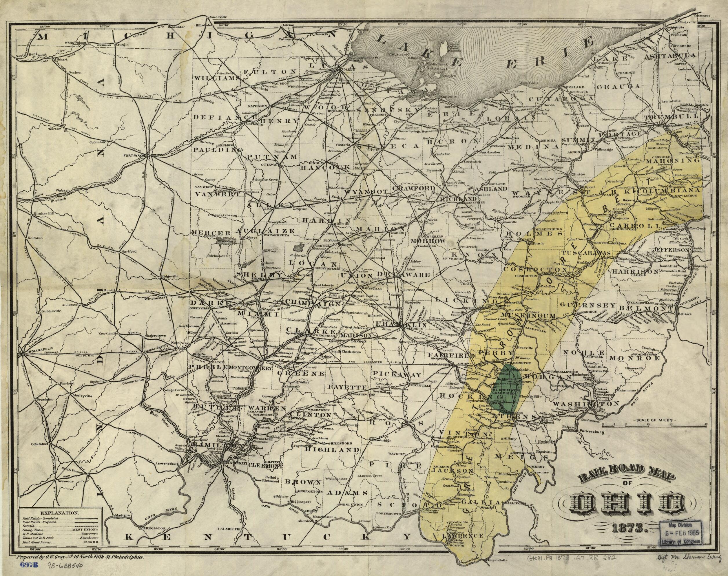 This old map of Rail Road Map of Ohio from 1873 was created by O. W. Gray in 1873
