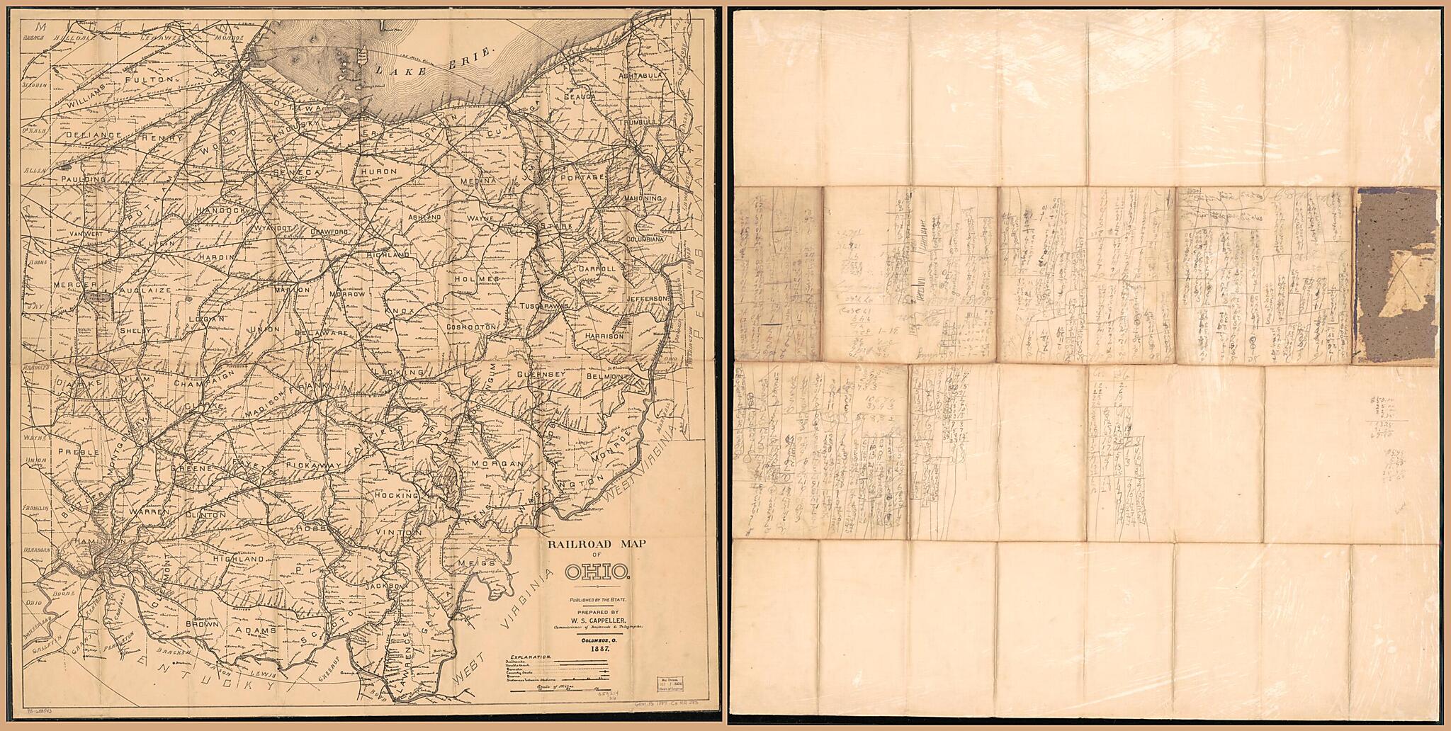 This old map of Railroad Map of Ohio Published by the State, Prepared by Commissioner of Railroads & Telegraphs from 1887 was created by W. S. (William S.) Cappeller in 1887