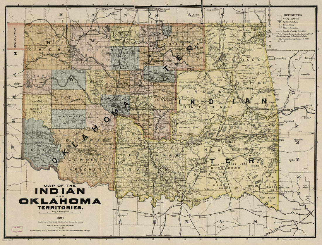 This old map of Map of the Indian and Oklahoma Territories, from 1894; Compiled from the Official Records of the General Land Office and Other Sources was created by Rand McNally and Company in 1894