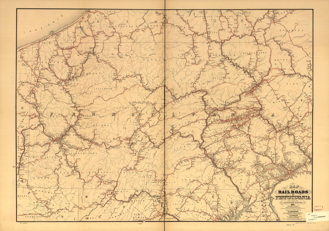 This old map of Map of the Rail Roads of Pennsylvania and Parts of Adjoining States from 1871 was created by J. A. Anderson in 1871