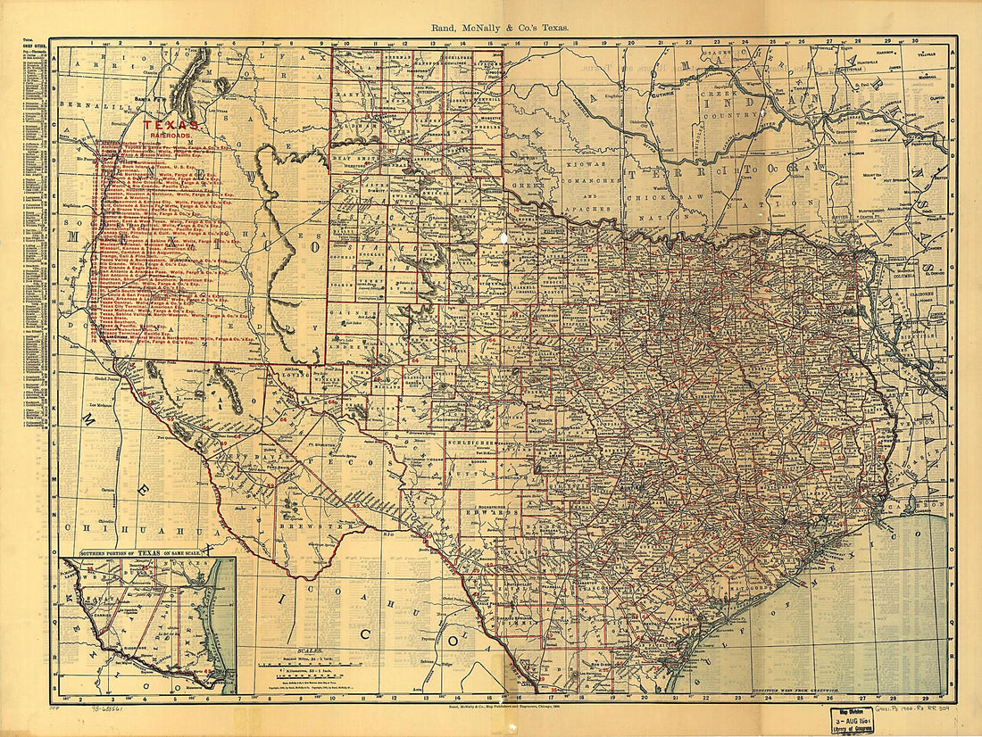 This old map of Texas Railroads from 1900 was created by Rand McNally and Company in 1900