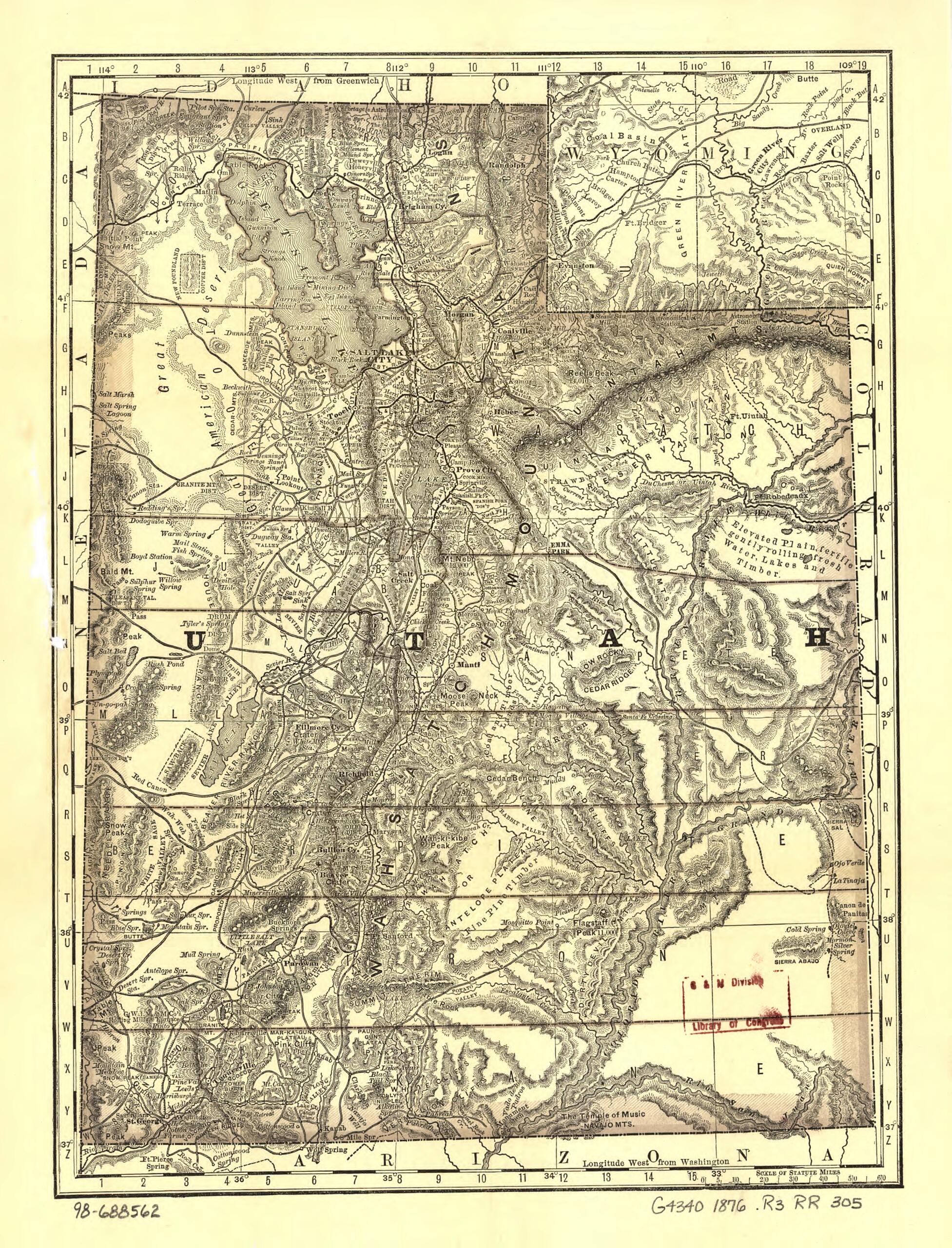 This old map of Indexed Map of Utah With a New and Original Compilation and Index from 1876 was created by Rand McNally and Company in 1876