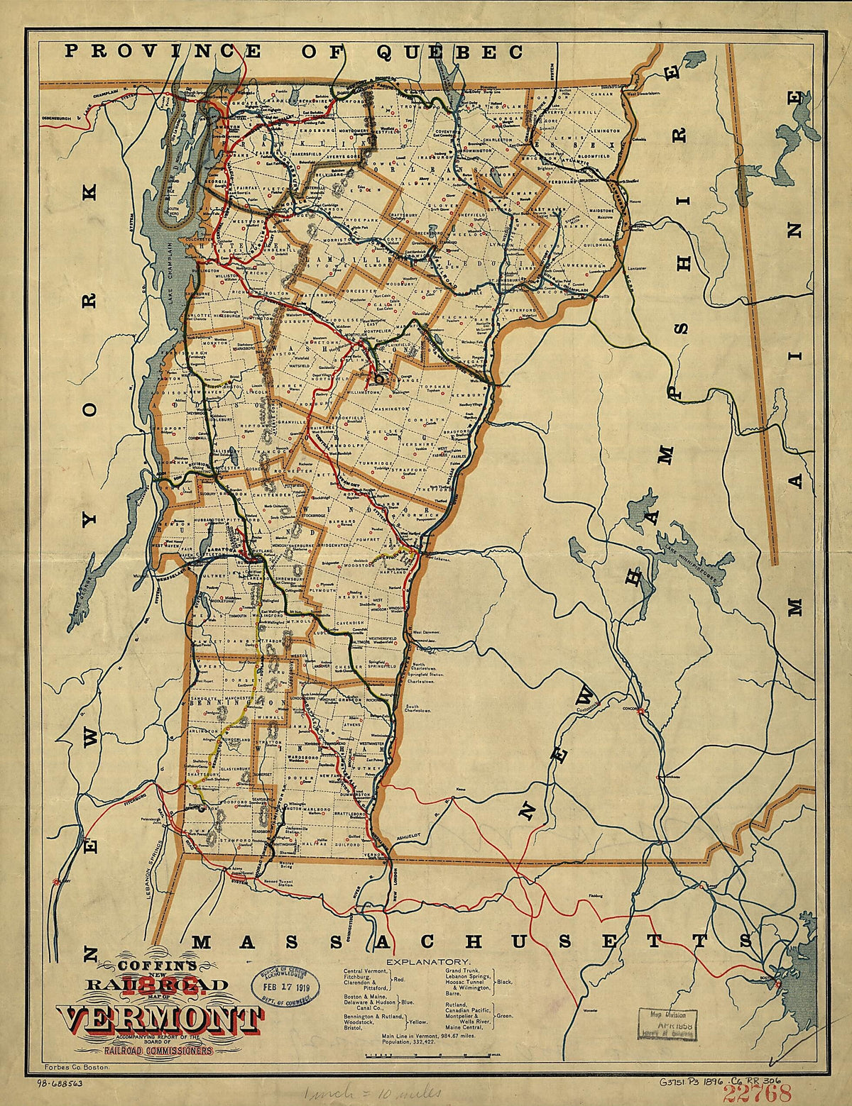 Road Map of Vermont Accompanying Report of the Board of Railroad Commissioners, 1896 by Relic Map Company