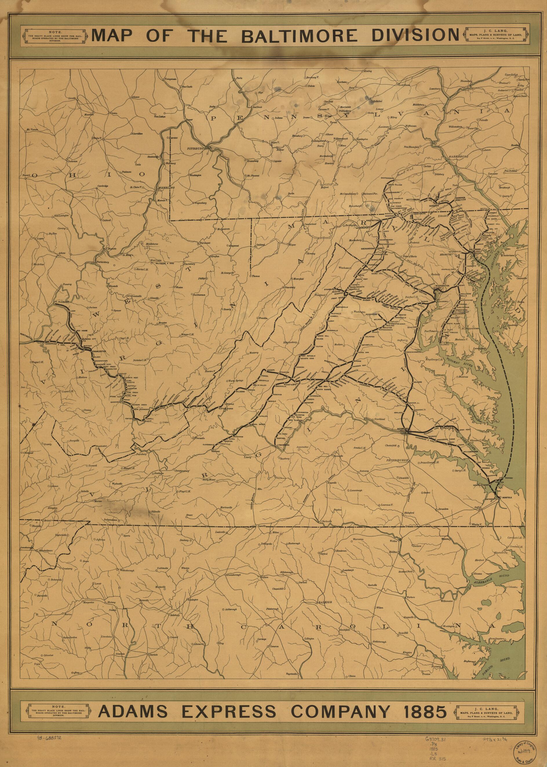 Map of the Baltimore Division; Adams Express Company 1885 by Relic Map Company