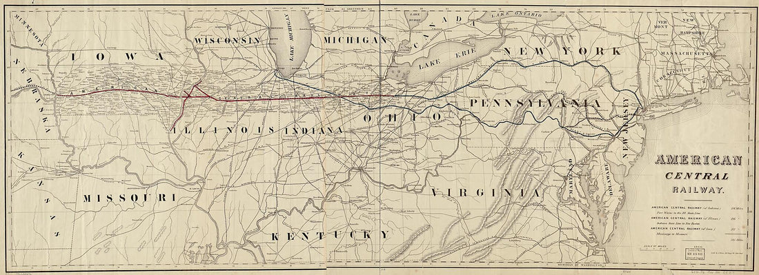 This old map of American Central Railway, from 1866 was created by American Central Railway, Julius Bien in 1866