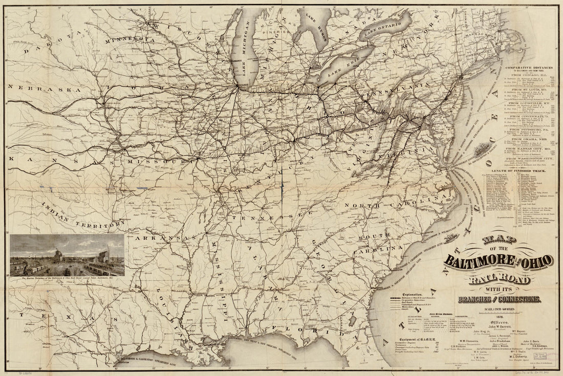 This old map of Map of the Baltimore and Ohio Rail Road With Its Branches and Connections from 1878 was created by Baltimore and Ohio Railroad Company, Walter F. Elmer in 1878