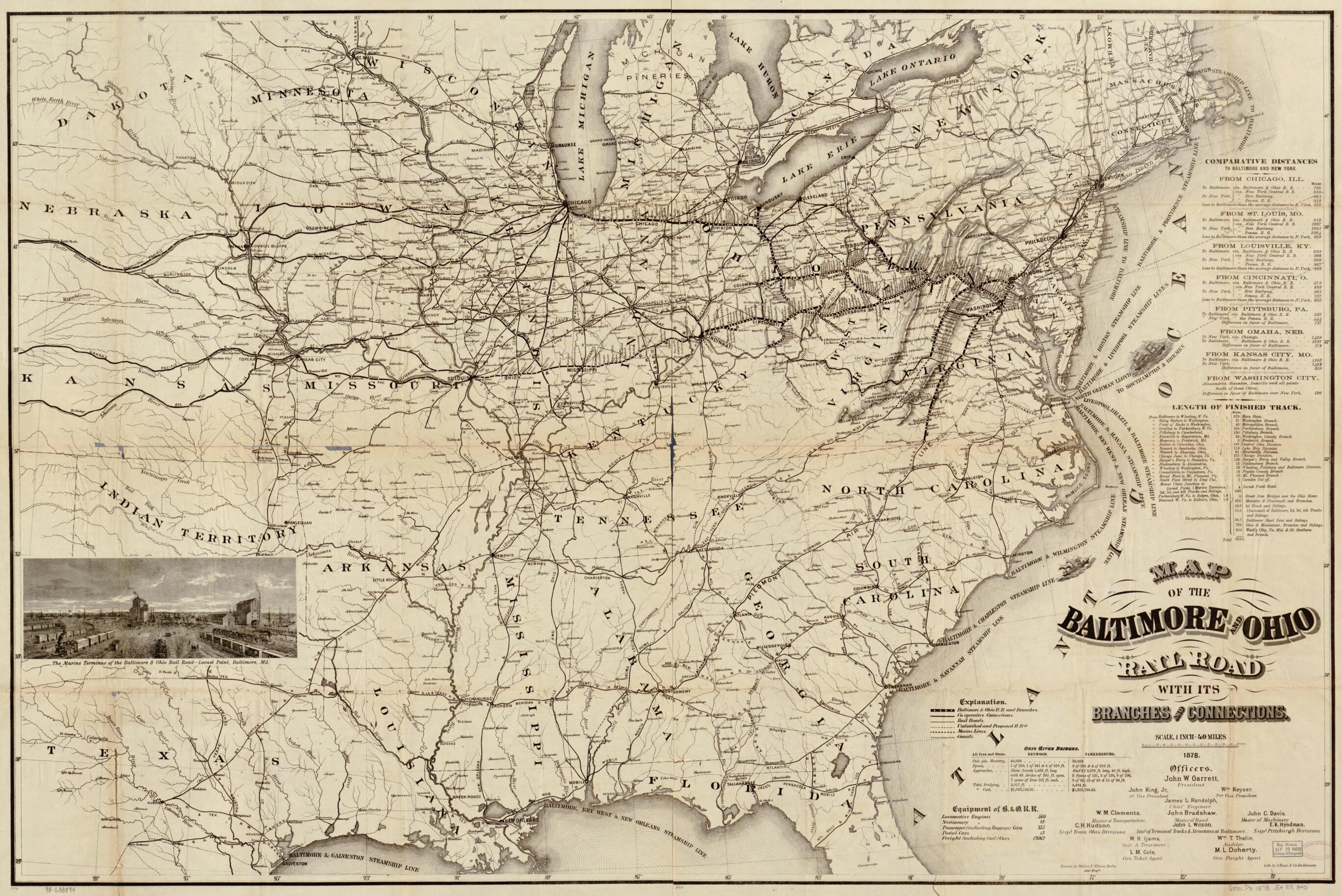 This old map of Map of the Baltimore and Ohio Rail Road With Its Branches and Connections from 1878 was created by Baltimore and Ohio Railroad Company, Walter F. Elmer in 1878