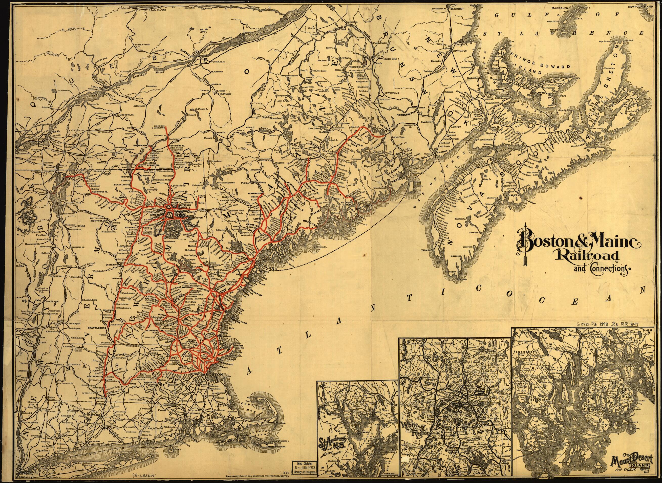 This old map of Boston & Maine Railroad and Connections from 1898 was created by Boston and Maine Railroad, Rand McNally and Company in 1898