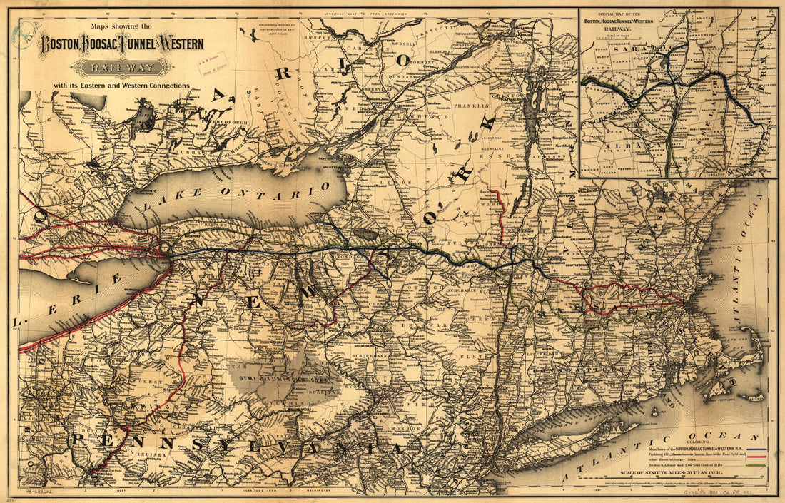 This old map of Maps Showing the Boston Hoosac Tunnel and Western Railway With Its Eastern and Western Connections from 1881 was created by Hoosac Tunnel Boston, G.W. & C.B. Colton & Co in 1881