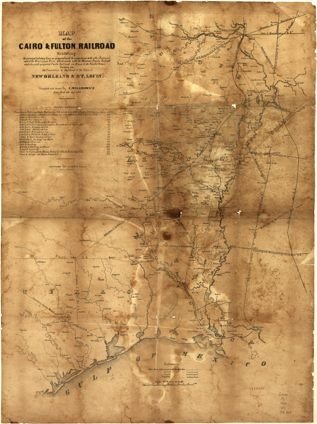 Map of the Cairo & Fulton Railroad Exhibiting the Principal Tributary Lines As Projected and Its Connections With Other Railroads West of the Mississippi River, Which Unite With the Missouri Pacific Railroad, and South Projected Pacific Railroad Via E... by Relic Map Company