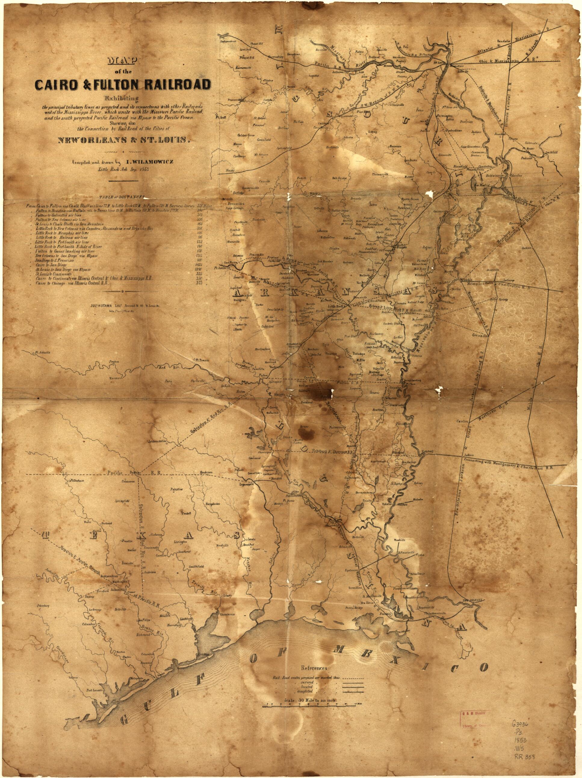 This old map of Map of the Cairo & Fulton Railroad Exhibiting the Principal Tributary Lines As Projected and Its Connections With Other Railroads West of the Mississippi River, Which Unite With the Missouri Pacific Railroad, and South Projected Pacific R