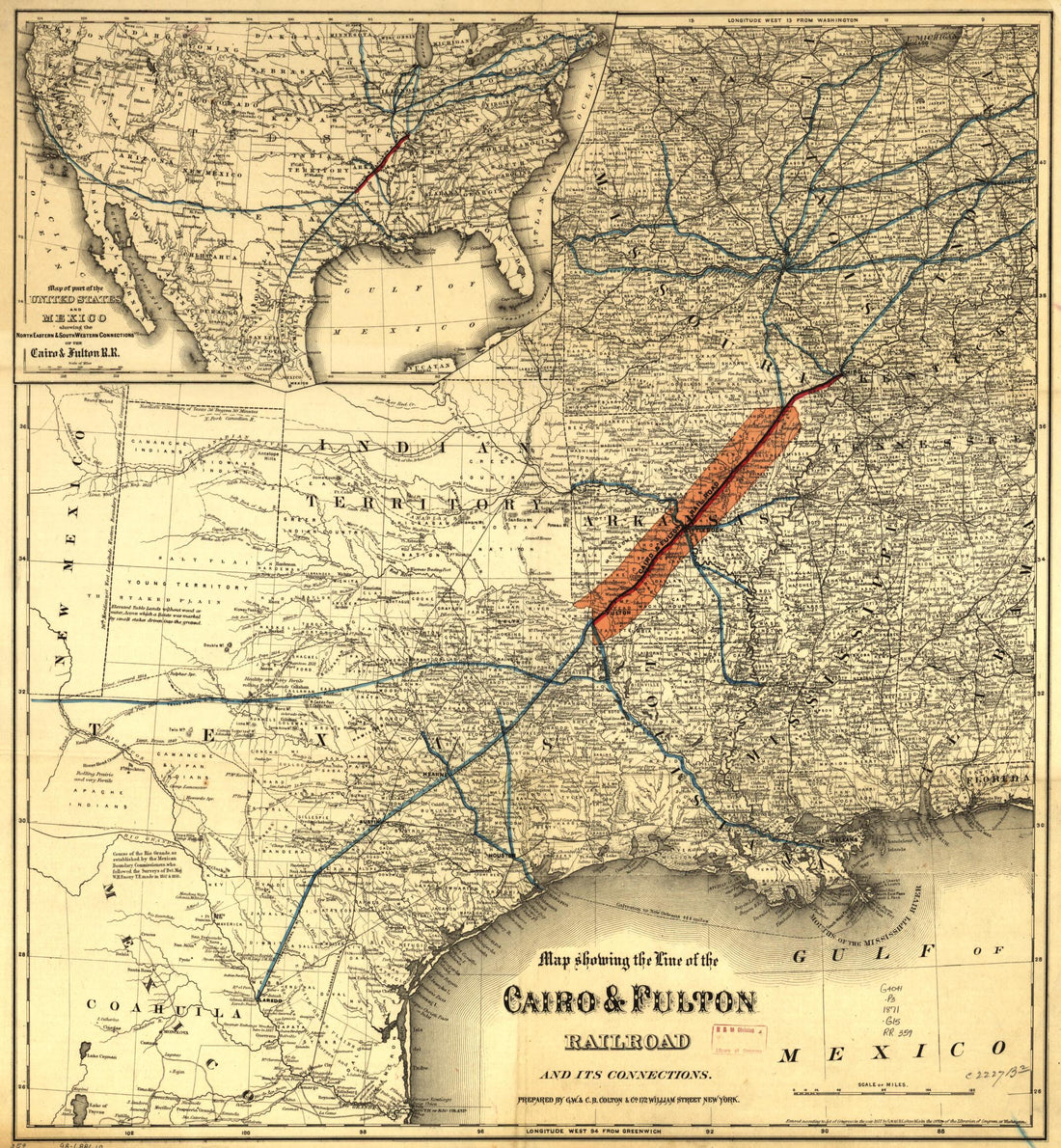 This old map of Map Showing the Line of the Cairo & Fulton Railroad and Its Connections from 1871 was created by Cairo and Fulton Railroad Company, G.W. & C.B. Colton & Co in 1871