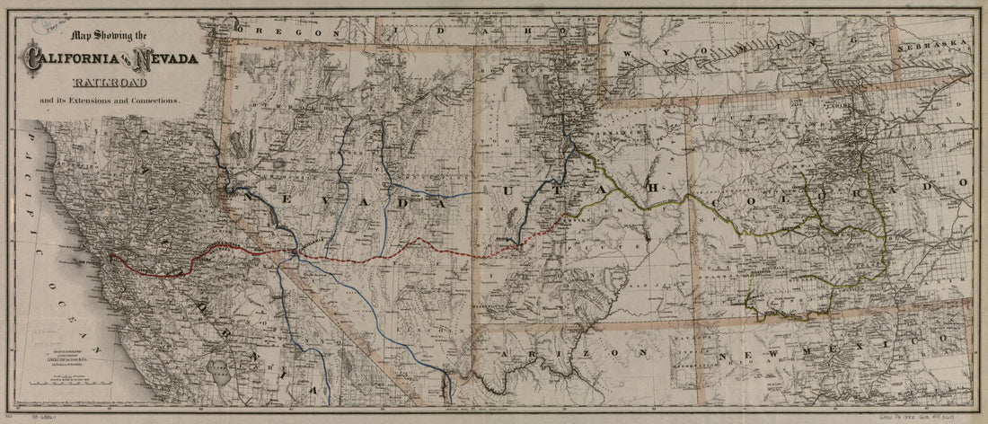 This old map of Map Showing the California and Nevada Railroad and Its Extensions and Connections from 1882 was created by California and Nevada Railroad, G.W. & C.B. Colton & Co in 1882