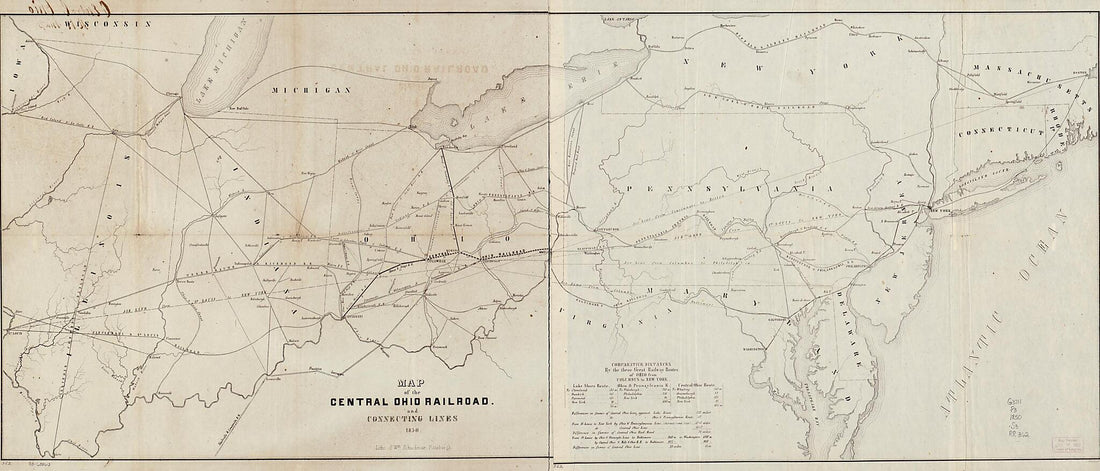 This old map of Map of the Central Ohio Railroad and Connecting Lines from 1850 was created by Central Ohio Railroad Company, William Schuchman in 1850