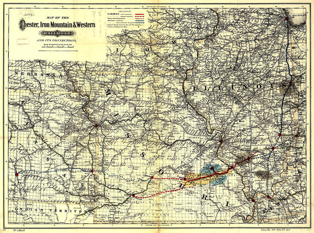 This old map of Map of the Chester, Iron Mountain & Western Railroad and Its Connections from 1881 was created by Iron Mountain Chester, G.W. & C.B. Colton & Co in 1881