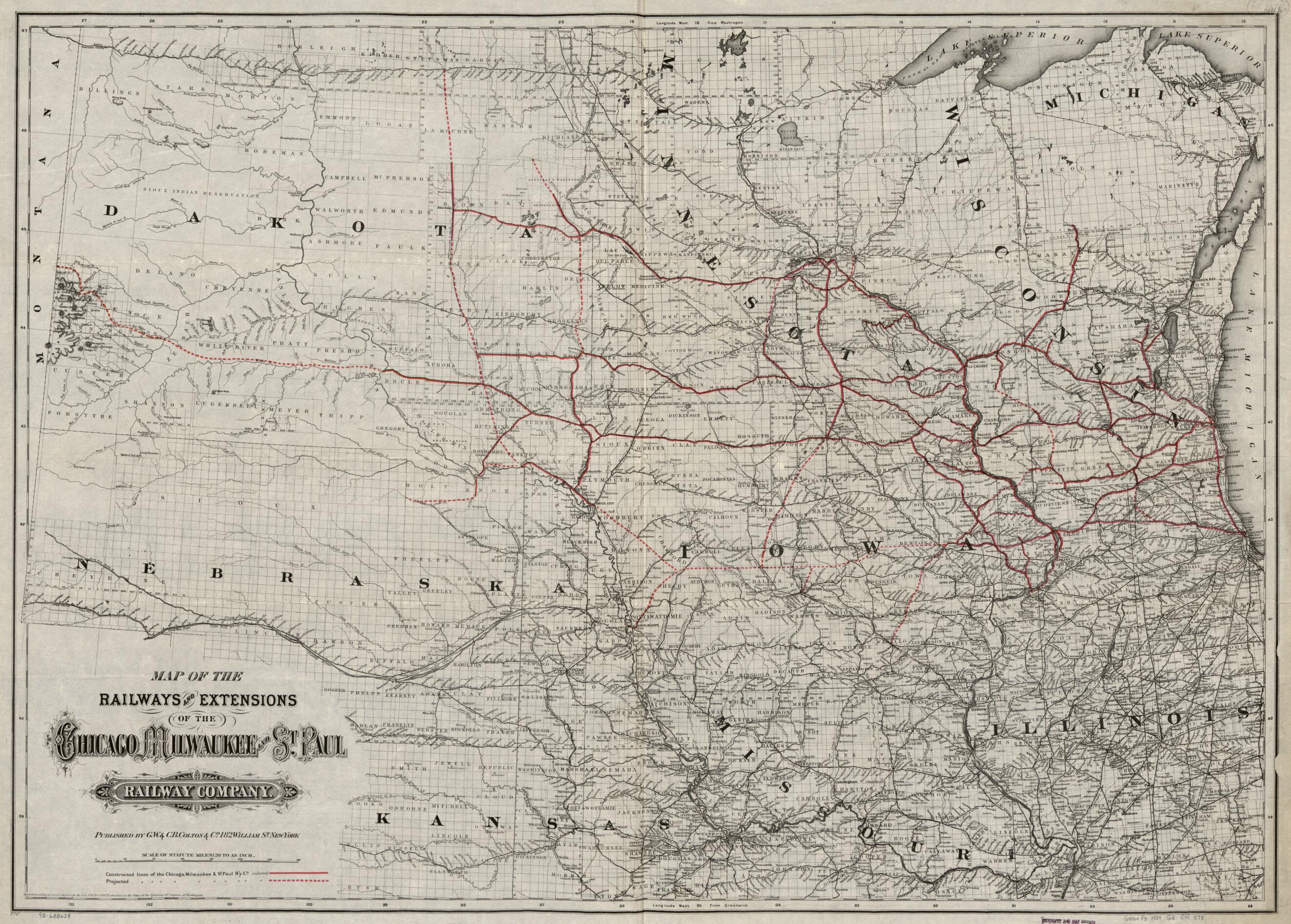 This old map of Map of the Railroads and Extensions of the Chicago, Milwaukee, and St. Paul Railway Company from 1881 was created by Milwaukee Chicago, G.W. & C.B. Colton & Co in 1881