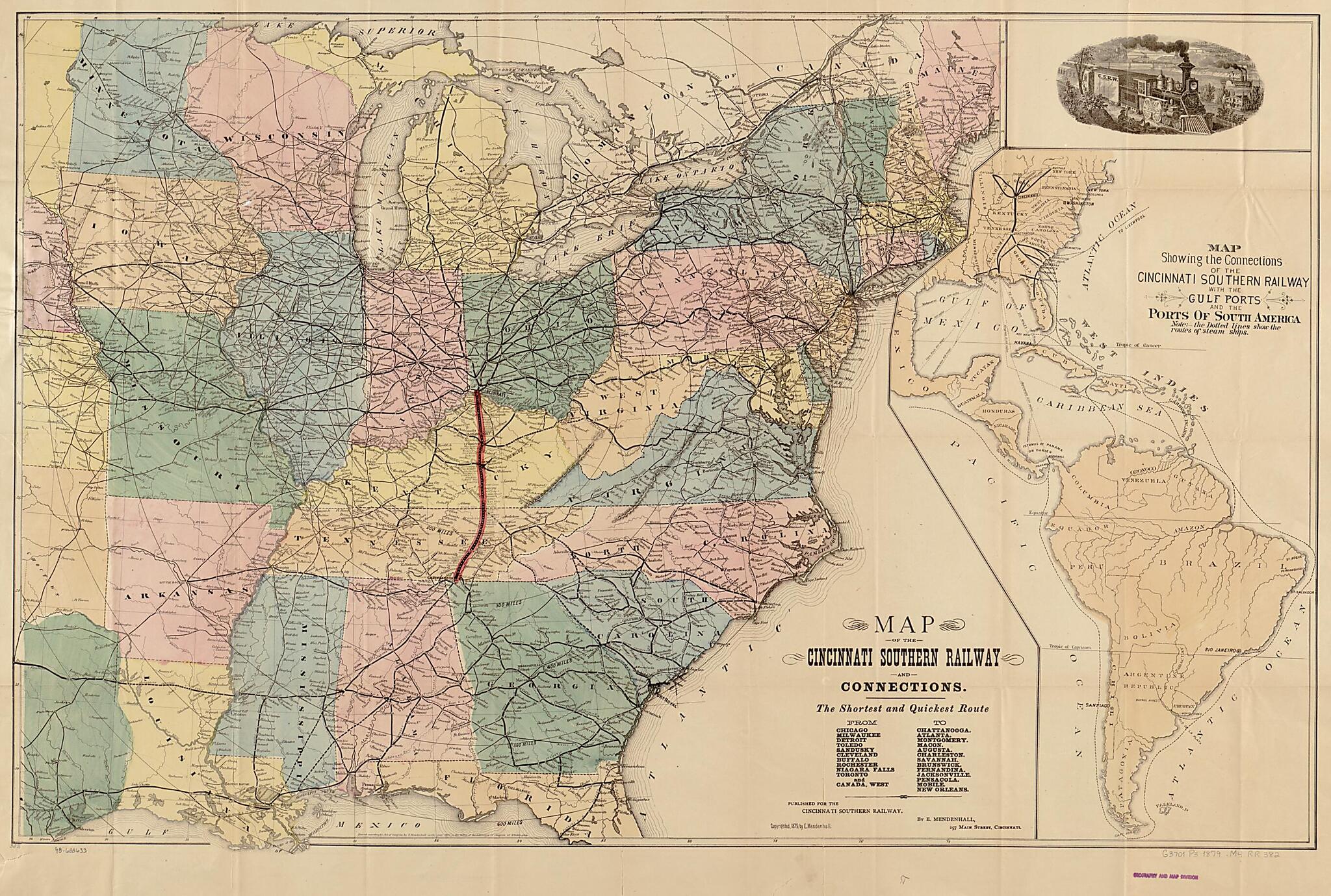 This old map of Map of the Cincinnati Southern Railway and Connections.. Published for the Cincinnati Southern Railway from 1879 was created by Cincinnati Southern Railway Company, Edward Mendenhall in 1879