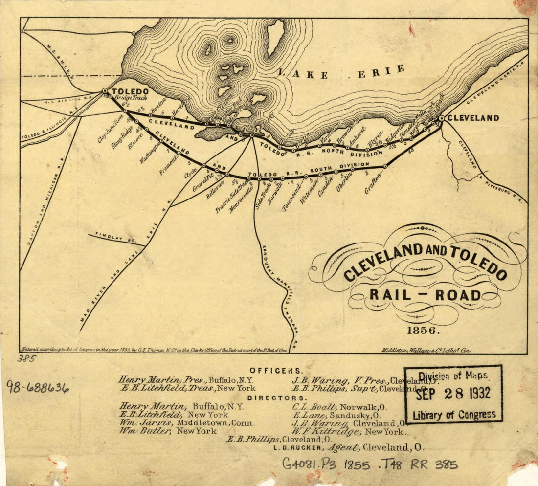 This old map of Road 1856 from 1855 was created by Cleveland & Toledo Railroad, G. F. Thomas & Co in 1855