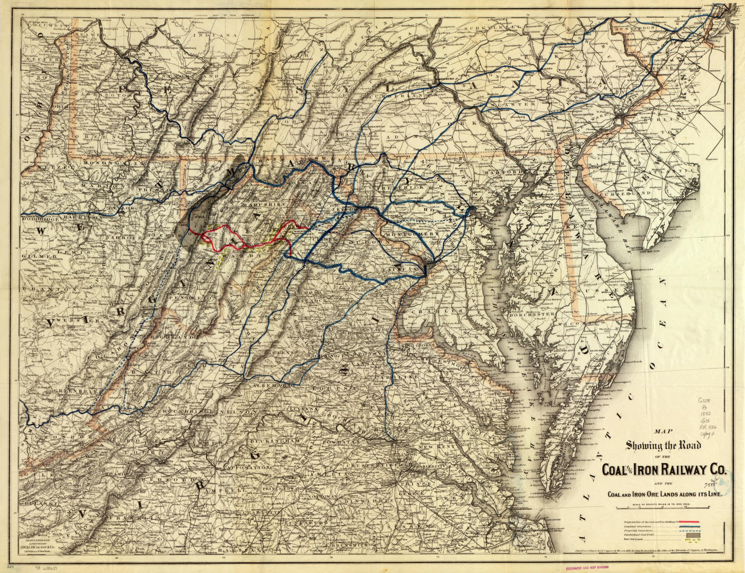 This old map of Map Showing the Road of the Coal and Iron Railway Co. and the Coal and Iron Ore Lands Along Its Line from 1882 was created by Coal and Iron Railway, G.W. & C.B. Colton & Co in 1882