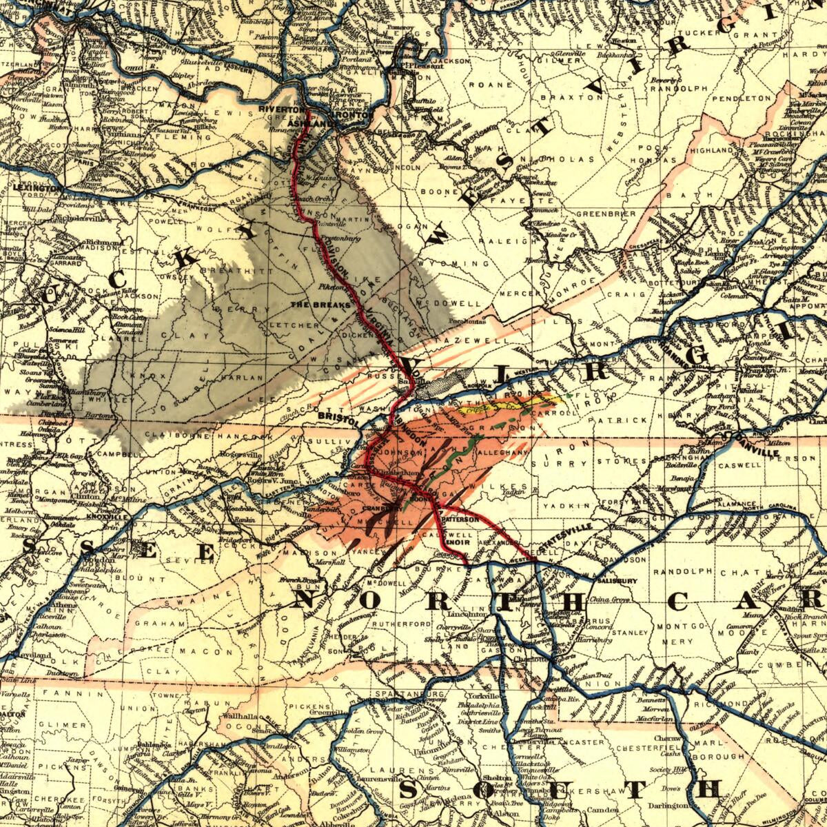 This old map of -Eastern Kentucky R.R. Virginia Division--Norfolk & Cincinnati R.R. Tennessee & Carolina Division and Its Connections from 1883 was created by  Consolidated Southern Railway,  G.W. & C.B. Colton & Co in 1883