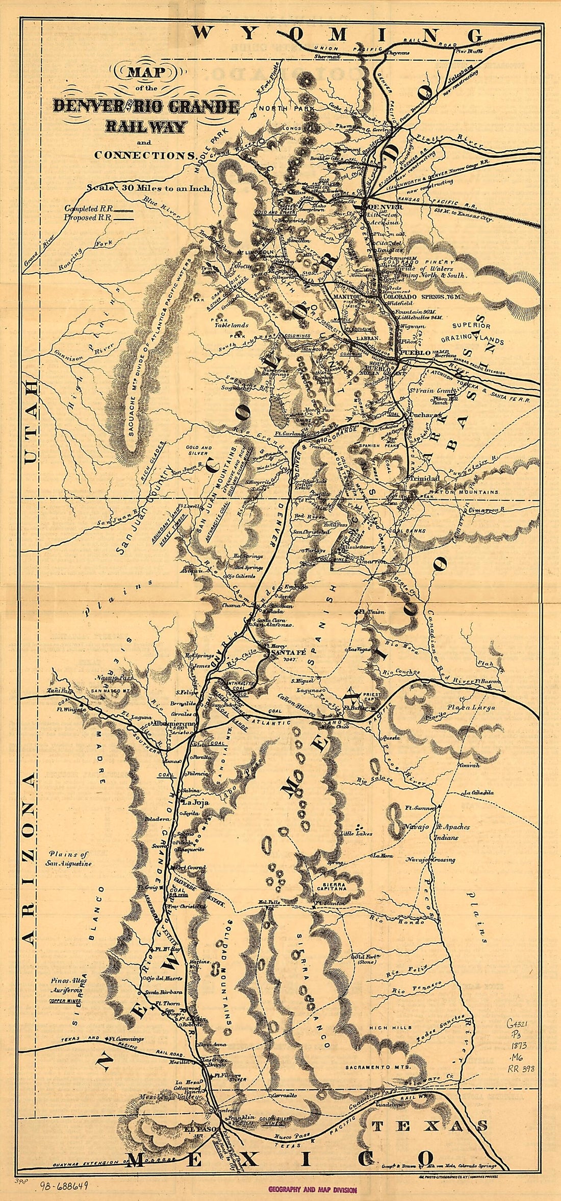 This old map of Map of the Denver and Rio Grande Railway and Connections from 1873 was created by Denver and Rio Grande Railway Company, Albert Von Motz in 1873