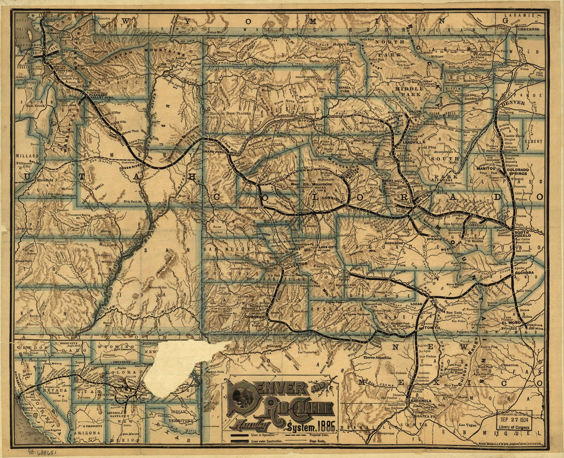 This old map of Denver and Rio Grande Railway System, from 1886 was created by Denver and Rio Grande Railway Company, Rand McNally and Company in 1886
