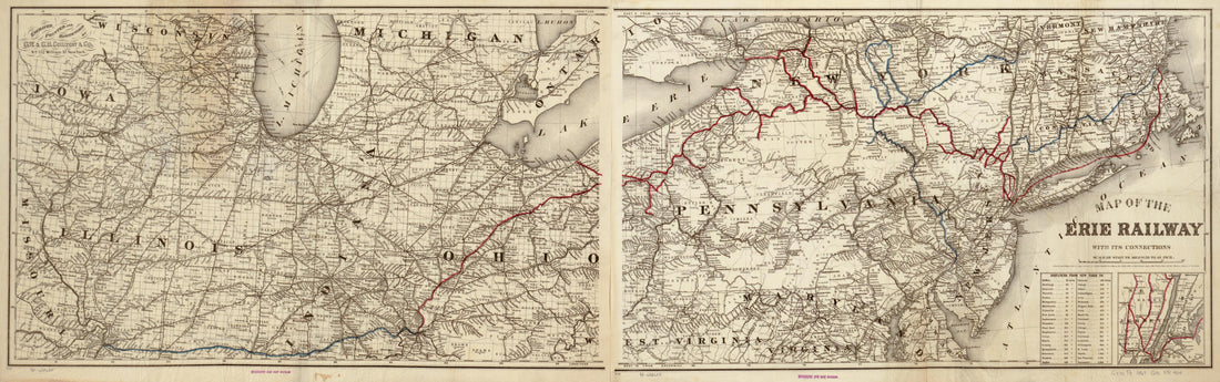 This old map of Map of the Erie Railway and Its Connections from 1869 was created by Erie Railway, G.W. & C.B. Colton & Co in 1869