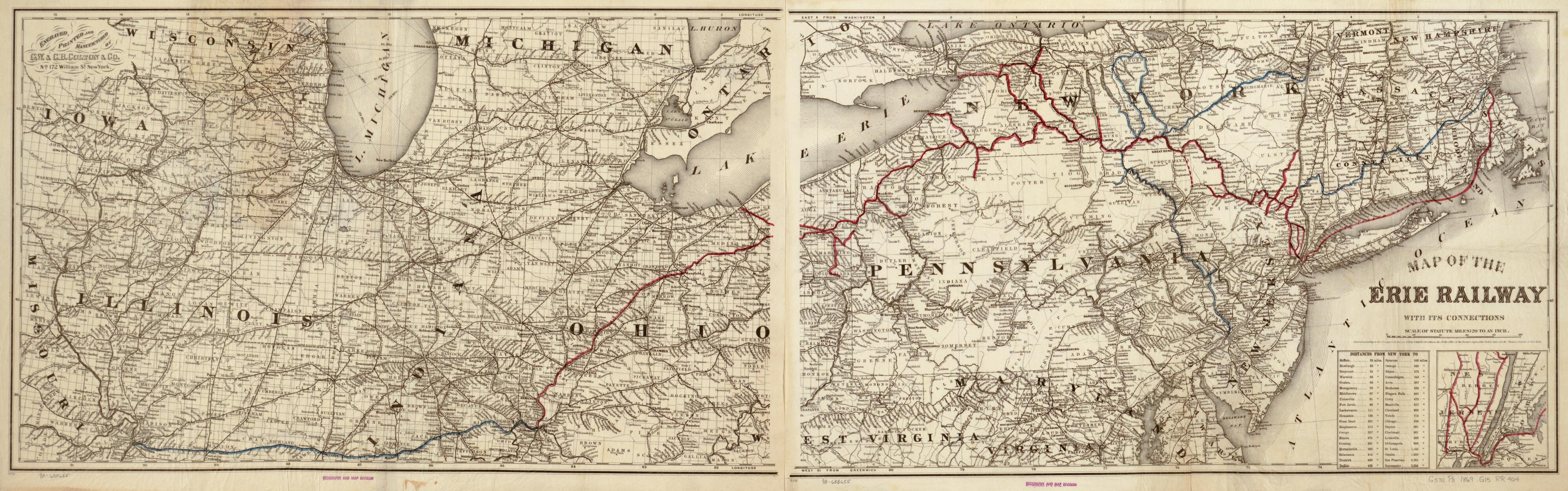This old map of Map of the Erie Railway and Its Connections from 1869 was created by Erie Railway, G.W. & C.B. Colton & Co in 1869