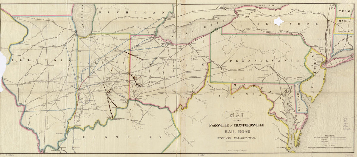 This old map of Map of the Evansville and Crawfordsville Rail Road With Its Connections from 1850 was created by Evansville & Crawfordsville Rail Road Company, David McLellan in 1850