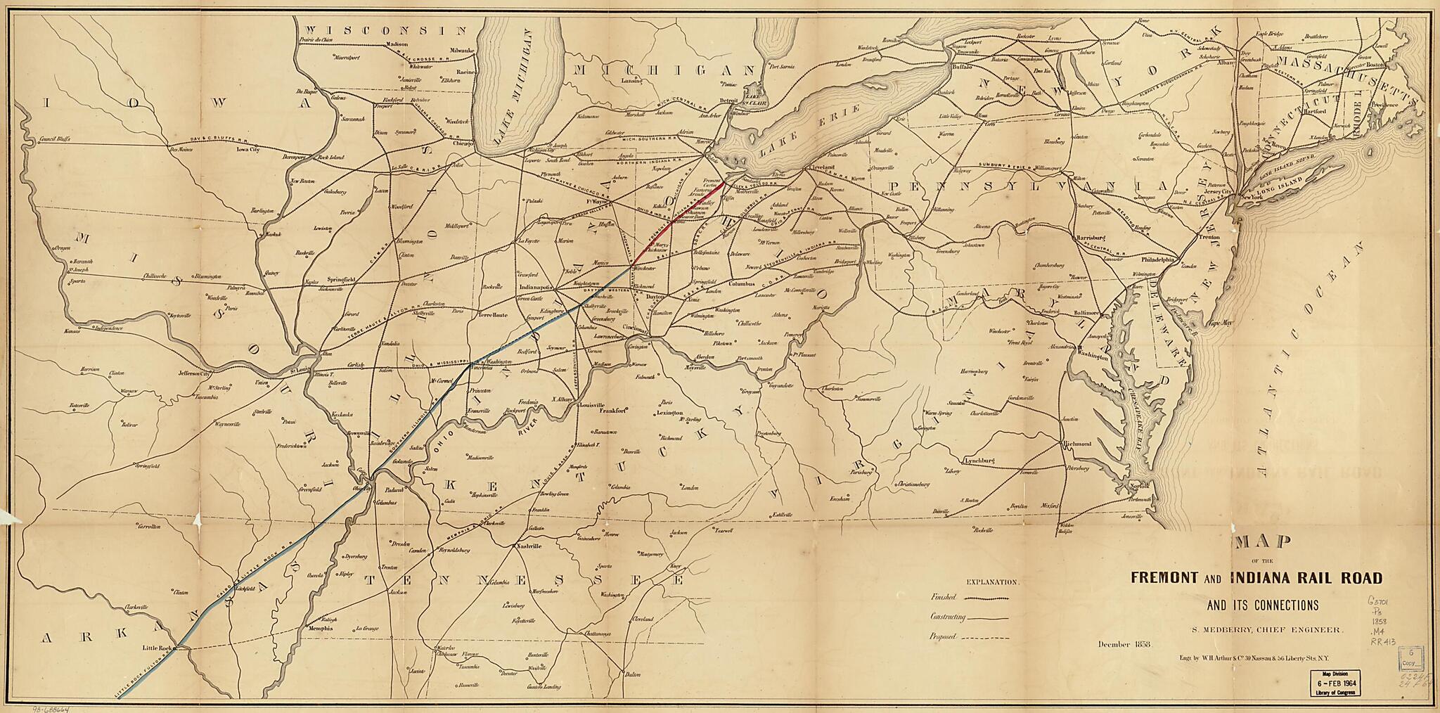 This old map of Map of the Fremont and Indiana Rail Road and Its Connections, December from 1858 was created by Fremont and Indiana Railroad Company, S. Medberry in 1858