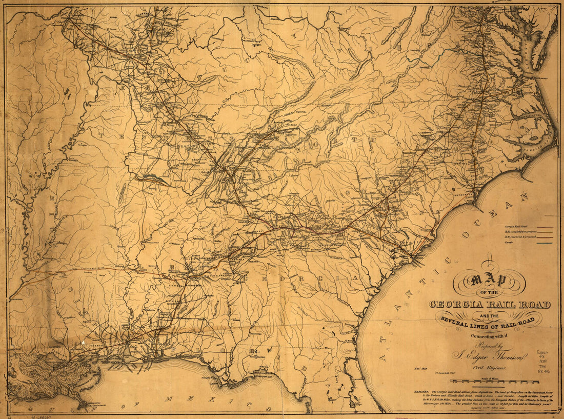 This old map of A Map of the Georgia Rail Road and the Several Lines of Railroad Connecting With It, Febr. from 1839 was created by Georgia Rail Road Company, J. Edgar (John Edgar) Thomson in 1839
