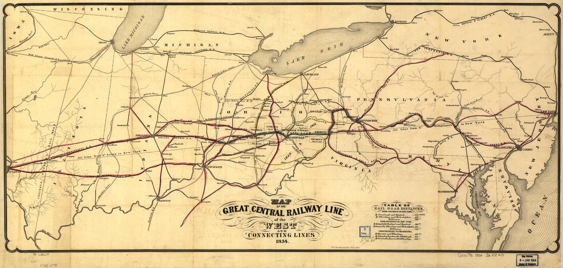 This old map of Map of the Great Central Railway Line of the West and Connecting Lines from 1854 was created by Great Central Railway (U.S.), William Schuchman in 1854